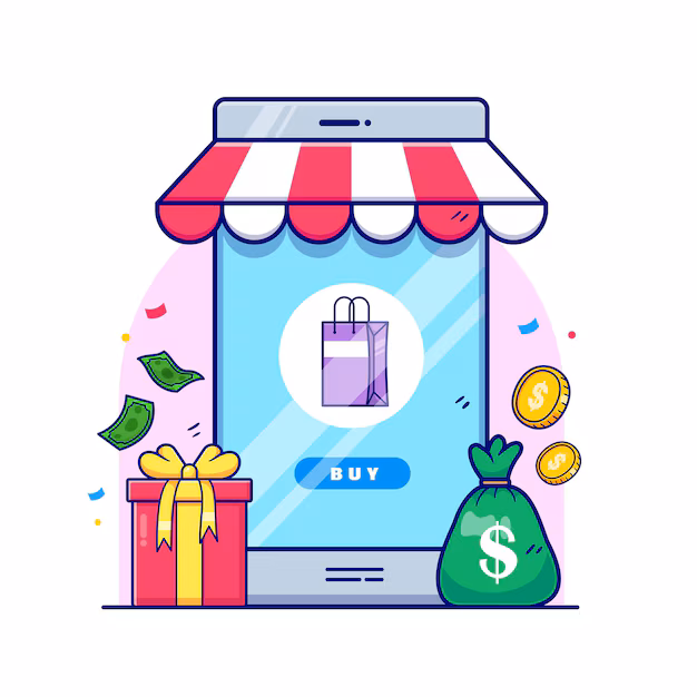 Cartoon style online shop illustration